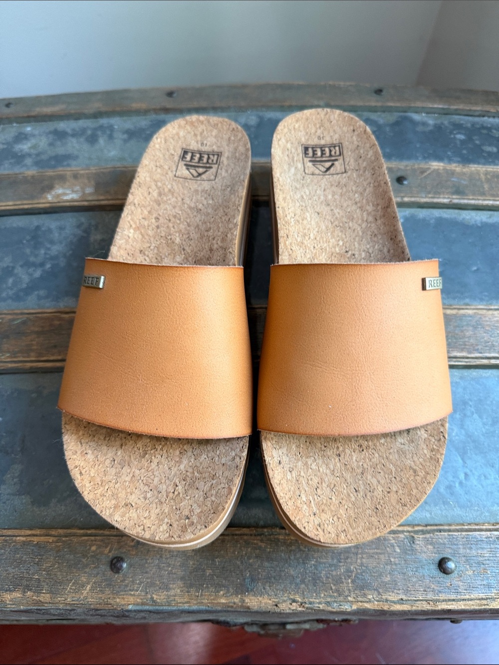 Reef Tan Cork Slide Sandals